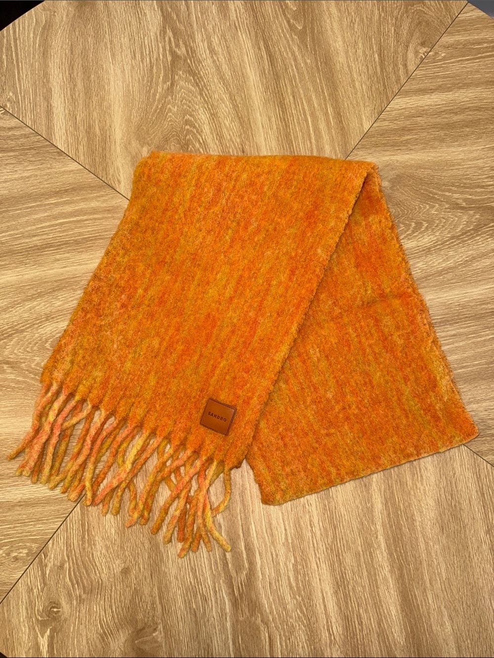 Sandro Multitone Orange Fringed Mohair-Blend Scarf